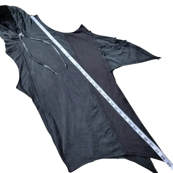Darker Wavs Sleeveless Hoodie Womens L Black Asymmetrical Distressed Goth Grunge - Picture 11 of 11